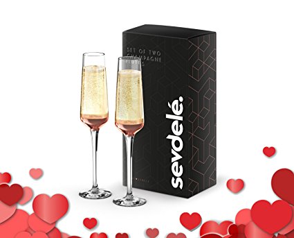 Champagne Glasses (Sevdele "LOVE" Series) | Premium Toasting Flutes Wedding  Set | Champagne Glass Set for Engagements | Affordable, Durable Champagne Flutes Hand Blown | Rose Gold Set of 2 | 6 Ounce