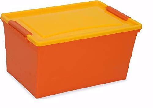 Nilkamal Plastic Stackable Storage Box with Wheels, 50 L, (Orange and Yellow)