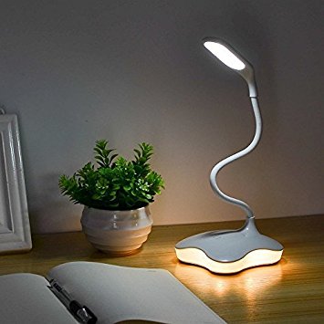 XIAOKOA Eye Protection LED Table Lamp with Night Light and 3 levels brightness, Touch Sensitive Control, Twistable Tube,14LED(L-901)