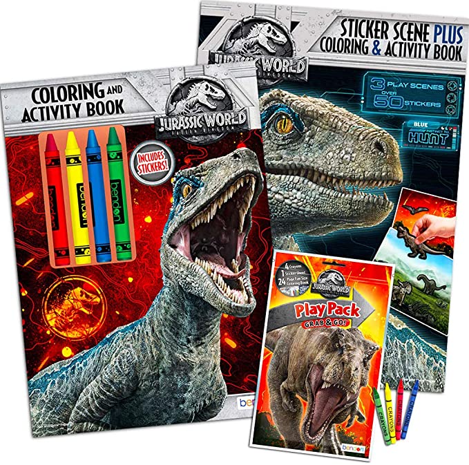 Jurassic World Coloring Book Set with Stickers and Posters (3 Books)