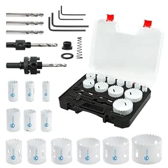 Hole Saw Kit Bi Metal, with 3/4" to 2-1/2" 22 PCS Saw Blades in Case, Hole Saw Set for Metal, Wood and Plastic, with Clean and Smooth Cutting Edge, Fast Chip Removal