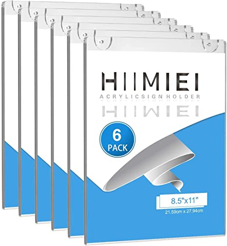 HIIMIEI Wall Mount Acrylic Sign Holder 8.5'' x 11'', Clear Plexi Door Sign Holder Document Holder Plastic Picture Frames with All Mounting Accessories(6 Pack)