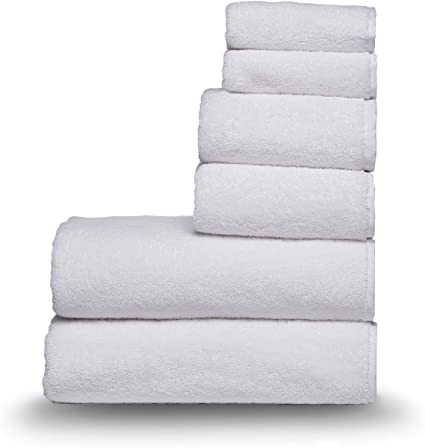 Arus Classic Towel Set 100% Turkish Cotton Hotel Spa Towel Set, Bath Towels, Hand Towels and Washcloth, White, 6 Pieces Set