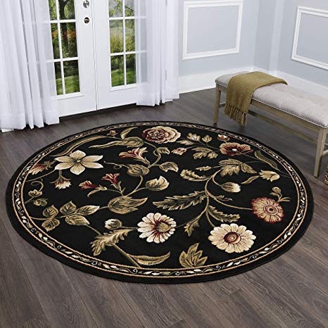 Home Dynamix Optimum Amell Area Rug 7'10" Round Traditional Area Rug, Black/Burgundy/Ivory