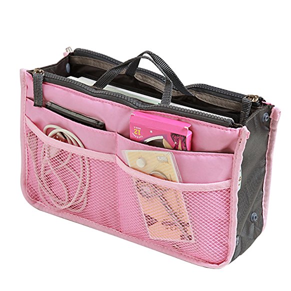 SAVFY Ladies Tidy Travel Insert Handbag Cosmetic Organiser Purse Large Liner Bag Pouch (Pink)