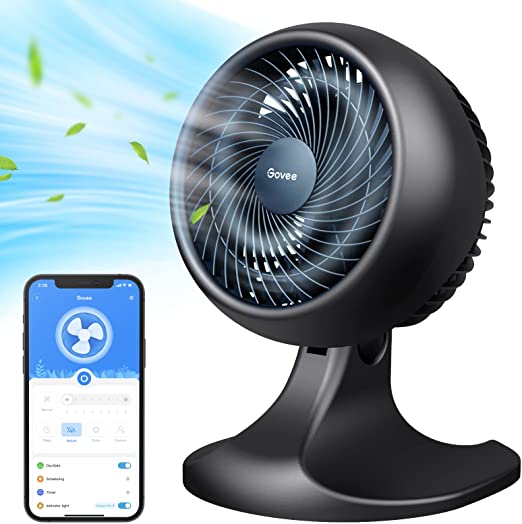 Govee Smart WiFi Fan, 9” Fan for Bedroom with 33dB Quiet Sleep Mode, Small Fan with Alexa Control, TurboForce Air Circulator Desk Fan, Oscillating Fan with 8 Wind Speeds, 24-Hour Timer