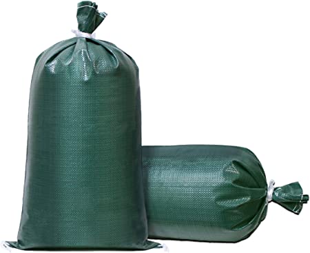 TerraRight Sandbags - Extra Durable Empty Green Woven Polypropylene Sand Bags w/Ties, Max. UV Protection, 14" x 26" (10 Count)