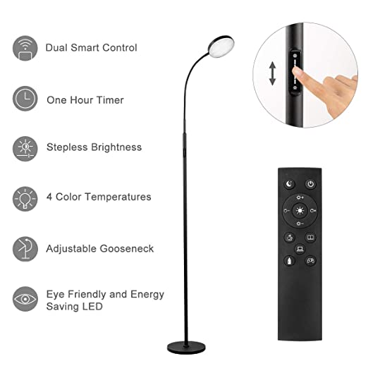 Floor Lamp - JOOFO LED Floor Lamp, Remote & Touch Control & 1 Hour Timer Modern Standing Light,4 Color Temperatures with Stepless Dimmer Torchiere Floor Lamps for Living Room Bedroom Office Reading