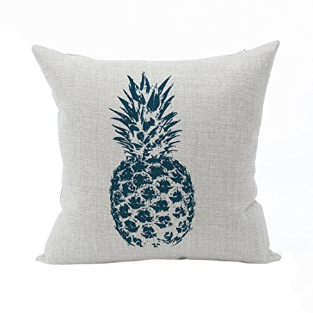 Nunubee Pineapple Cotton Linen Square Throw Pillow Case Decorative Cushion Cover Living Room Cushion Blue