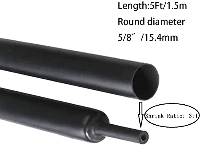 5 Feet 5/8 Inch Heat Shrink Tubing 3:1 Adhesive-Lined Heat Shrinkable Tube Waterproof Insulation Sealing DIY by Purple-fox Black Dia (15.4mm (5/8"))