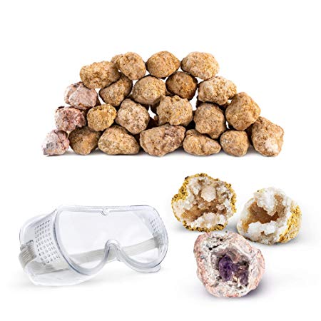 Discover with Dr. Cool Break Your Own 25 Large (2"-2.5") Premium Geodes Including Moroccan and Amethyst - Great Birthday Party Favors and a Fun Family Activity, Includes Safety Goggles