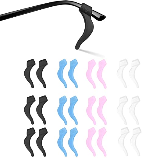 SMARTTOP Eyeglasses Ear Grip - Soft Comfortable Anti-slip Holder- Silicone Ear Hook Eyeglass Temple Tips Sleeve Retainer for Glasses, Sunglasses, 12 pairs 4 Color)
