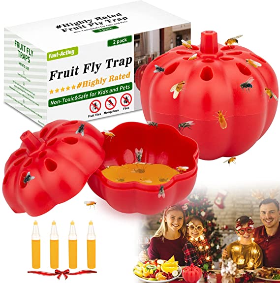 Fruit Fly Trap,Gnats Trap ,Fruit Fly Killer,Non-Toxic Fly Catcher and Gnat Killer Comes with 4 Fruit Fly Attractants (2 Pack)