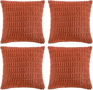 Fancy Homi 4 Packs Boho Burnt Orange Fall Decorative Throw Pillow Covers 18x18 Inch for Couch Bed Sofa, Rustic Modern Farmhouse Home Decor, Soft Plush Corduroy Cute Square Cushion Case 45x45 cm