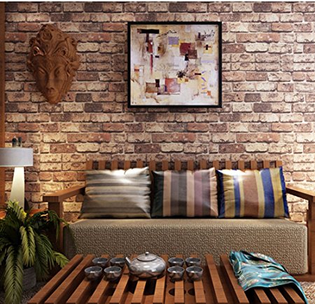 Blooming Wall: Cultural Faux Rustic Tuscan Brick Wall Wallpaper 3d for Walls Wall Paper Roll, 20.8 In32.8 Ft=57 Sq.ft,red