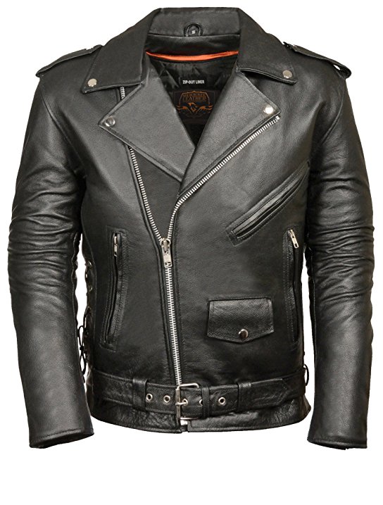 MILWAUKEE LEATHER Men's Classic Side Lace Police Style Motorcycle Jacket (Black, Small)