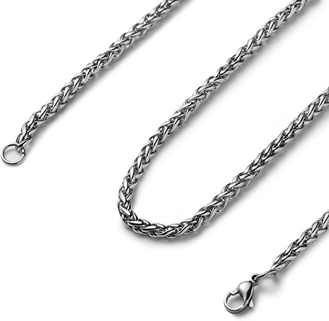 Youlixuess Style 4mm Titanium Stainless Steel Womens Mens Silver Wheat Chain Necklace 16" - 30"