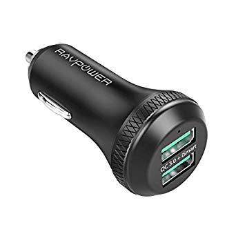 Quick Charge 3.0 Car Charger RAVPower 40W 3A Car Adapter with Dual QC USB Ports for Samsung Galaxy Note 8 / S9 / S8 / S8 Plus / S7, iPhone X / 8/8 Plus, iPad Pro 2017,