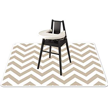 Baby Splat Mat for Under High Chair - High Chair Floor Mat - Splash Mat, Catchall and Floor Protector, Anti Slip Art Mat for Kids - Washable, Waterproof, Extra Large (51 Inch) - Grey Chevron