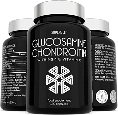 Glucosamine and Chondroitin MSM Capsules - High Strength Complex with Glucosamine, Chondroitin, MSM and Vitamin C - 120 Tablets - Supplement for Men and Women - 1100mg Glucosamine Sulphate per Serving