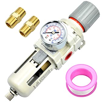 Tailonz Pneumatic 1/2 Inch NPT Air Filter Pressure Regulator AW4000, Water-Trap Air Tool Compressor Filter with Gauge