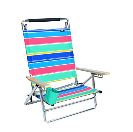 Deluxe 5 pos Lay Flat Aluminum Beach Chair w/ Cup Holder