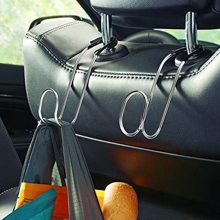 High Road Contour Car Hooks Metal Headrest Hangers - 2 Pack (Chrome)