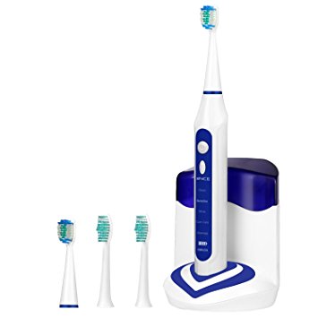 2NICE Electric Sonic Toothbrush with UV Sanitizer Cordless Rechargeable High Powered with 4 Brush Heads 5 Modes IPX7 Waterproof(E01)