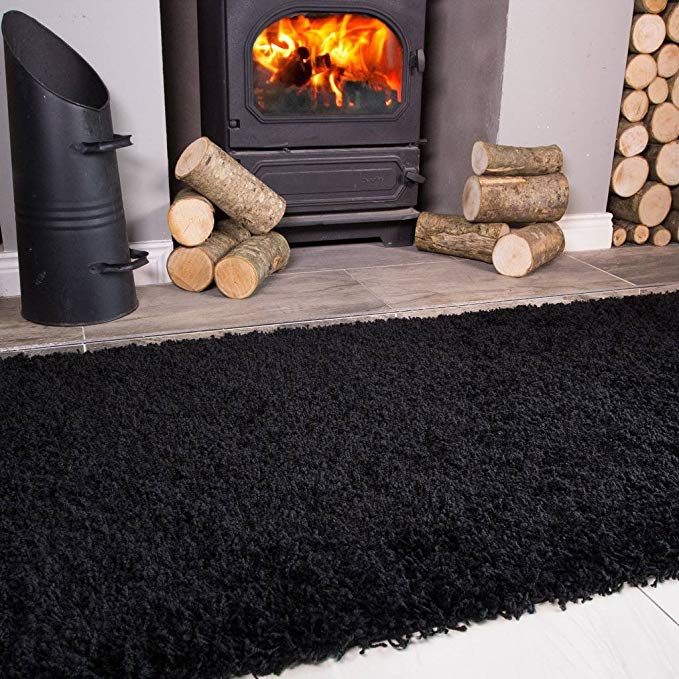 The Rug House Ontario Black Fireside Fireplace Mantelpiece Hearth Shaggy Shag Fluffy Living Room Area Rug