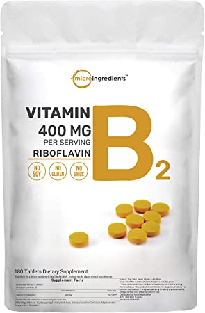 Micro Ingredients Vitamin B2 Riboflavin 400mg Serving, 180 Tablets, Premium Vitamin B2 Supplement, Promote Energy Production, No GMOs