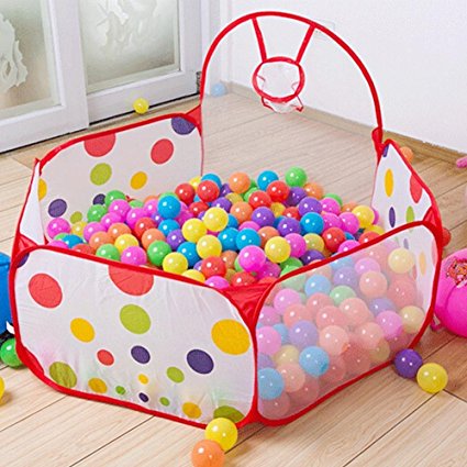 Kids Indoor Pop Up Ball Play Tent,PortableFun Playhouse Ball Pit Pool Playpen with Basketball Hoop - Great Outdoor Toddler Toys-Balls Not Included