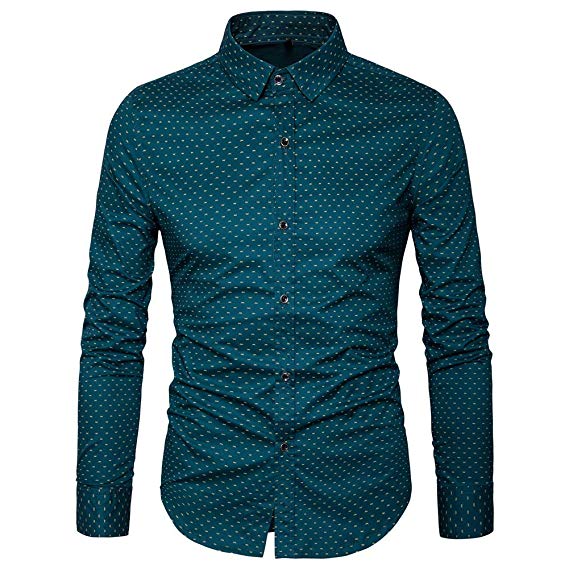 MUSE FATH Men’s Printed Dress Shirt-Cotton Casual Long Sleeve Shirt-Regular Fit Button Down Point Collar Shirt