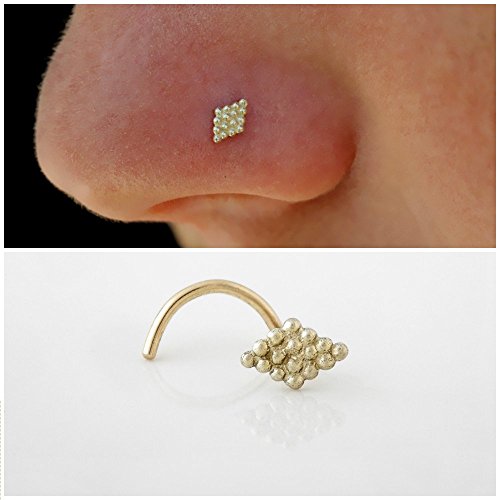 Handmade Designer Solid 14K Gold Tiny Diamond-shaped Stud Piercing / Earring, Nostril, Tragus, Helix or Cartilage. Customized Gauge, Shape and Yellow or Rose Gold Selection.