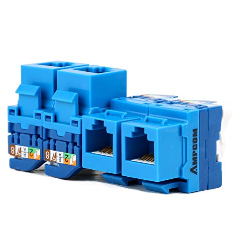 5-Pack CAT6 Tool Less Keystone Jack,AMPCOM RJ45 Self-Locking Cat.6 Keystone Module Adapter No Punch-Down Tool Required Couplers for Wall Plate UTP Blue