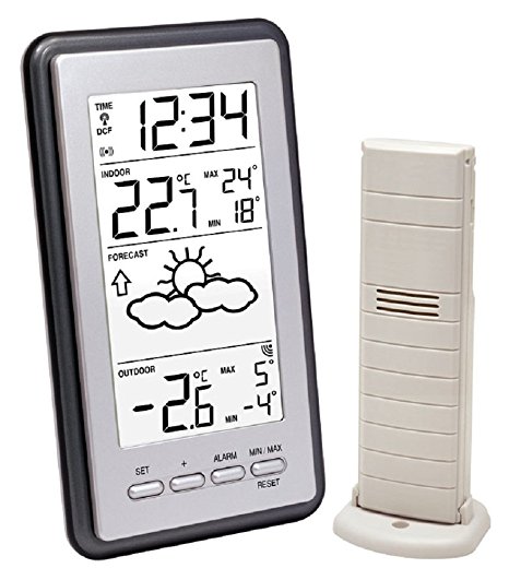 La Crosse Technology WS9130IT-S-MEG Weather Station with Indoor / Outdoor Temperature Metallic Grey with Radio Controlled Clock timing signal from Frankfurt Germany