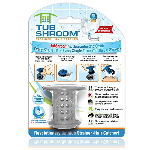 TubShroom TSGRA454 The Revolutionary Tub Drain Protector Hair Catcher/Strainer/Snare, Gray