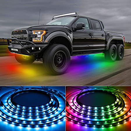 TACHICO Car LED Underglow Lights,47.24ft Exterior Color Chasing Lights with App and Remote Control,Waterproof,Sync to Music,16 Million Colors,200 Color Scene Mode for Trucks,SUVs,Jeep,ect.DC12V