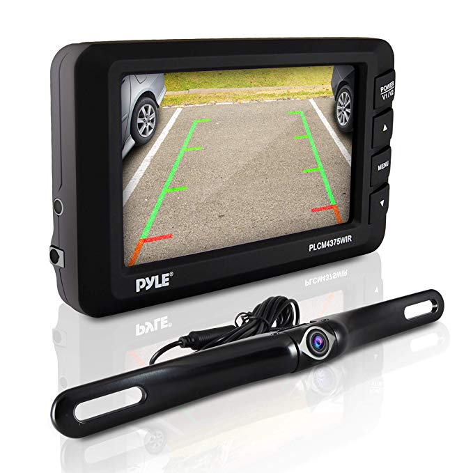 Wireless Rear View Backup Camera - Car Parking Rearview Monitor System and Reverse Safety w/Distance Scale Lines, Waterproof, Night Vision, 4.3” LCD Screen, Video Color Display for Vehicles - Pyle