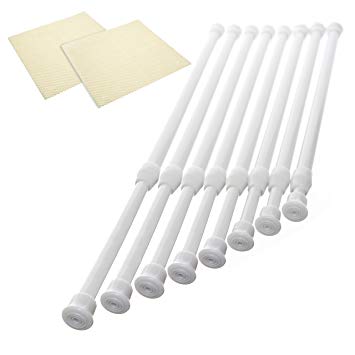 Danily 8 Pack Cupboard Bars Adjustable Spring Tension Rods 11.81 to 20 Inches, White, Comes with Non Slip Shelf Liners