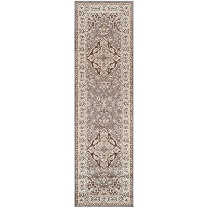 Superior Elegant Glendale Collection Area Rug, 8mm Pile Height with Jute Backing, Traditional Oriental Rug Design, Anti-Static, Water-Repellent Rugs - Grey, 2'7" x 8' Runner