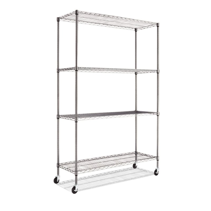 Alera Complete Wire Shelving Unit with Caster Black Anthracite