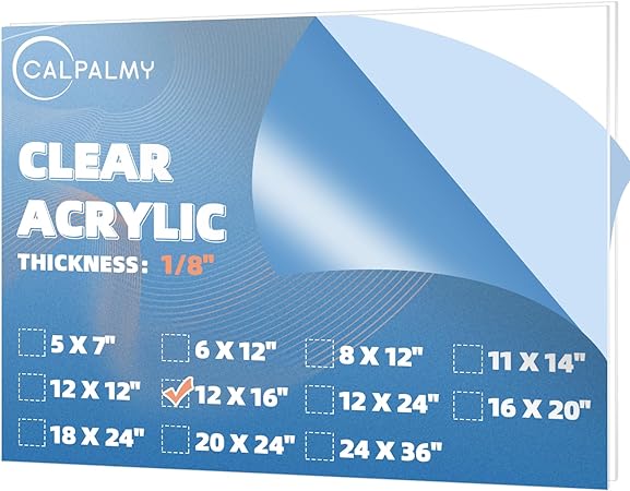 CALPALMY (2 Pack 1/8" Thick Clear Acrylic Sheets - 12" x 16" Pre-Cut Plexiglass Sheets for Craft Projects, Signs, Sneeze Guard, and More - Cut with Laser, Power Saw, or Hand Tools – No Knives