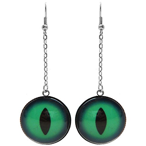 1" Diameter Acrylic Eye On 1" Chain, Total Length 2 3/4", Halloween, in Green with Silver Tone Finish
