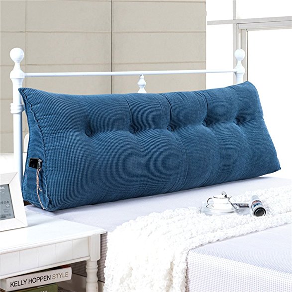 WOWMAX Large Filled Triangular Sofa Bed Back Cushion Positioning Support Backrest Pillows Reading Pillows with Removable Cover Jean Blue 59x7.9x19inch