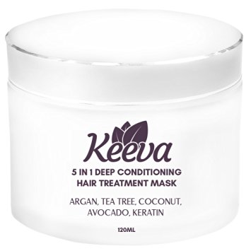 Deep Conditioning 5-in-1 Hair Mask with 100% Organic Argan Oil, Tea Tree, Coconut, Avocado, Keratin - Restores Dry, Damaged, or Color Hair After Shampoo - Sulfate Free