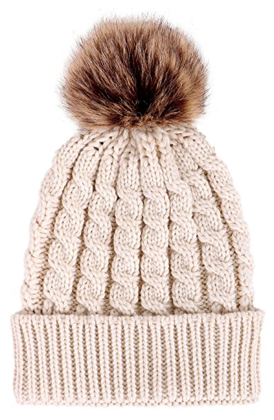 Verabella Women's Winter Soft Chunky Cable Knit Pom Pom Beanie Hats Skull Ski Cap