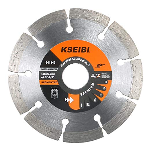 KSEIBI 641345 Premium 4 1/2 Inch Dry Wet Cutting Segmented Diamond Saw Blade with 7/8 Inch Arbor for Concrete Stone Brick Masonry