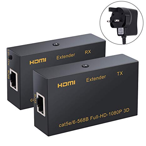 HDMI Extender 1080P 120m HDbitT Ethernet Network Extender over Single RJ45 CAT6/6a/7 Cable - Supports Sky HD Box Laptop PC DVD PS4 (60M Version2)