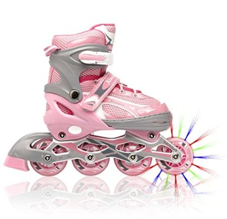 Adjustable Inline Skates for Girls, Featuring Illuminating Front Wheels, Awesome-looking, Comfortable & Durable Rollerblades, Perfect for Indoors & Outdoors, Unconditional 60-day Money Back Guarantee