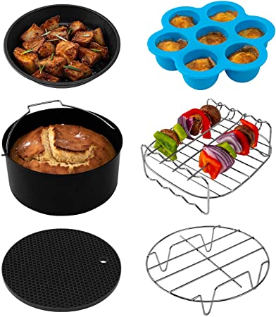 COSORI Air Fryer Accessories(C137-6AC), Set of 6 Fit all 3.7, 4.2, 5.3QT Air Fryer,FDA Compliant, BPA Free, Dishwasher Safe, Nonstick Coating, 2-Year Warranty (Renewed)